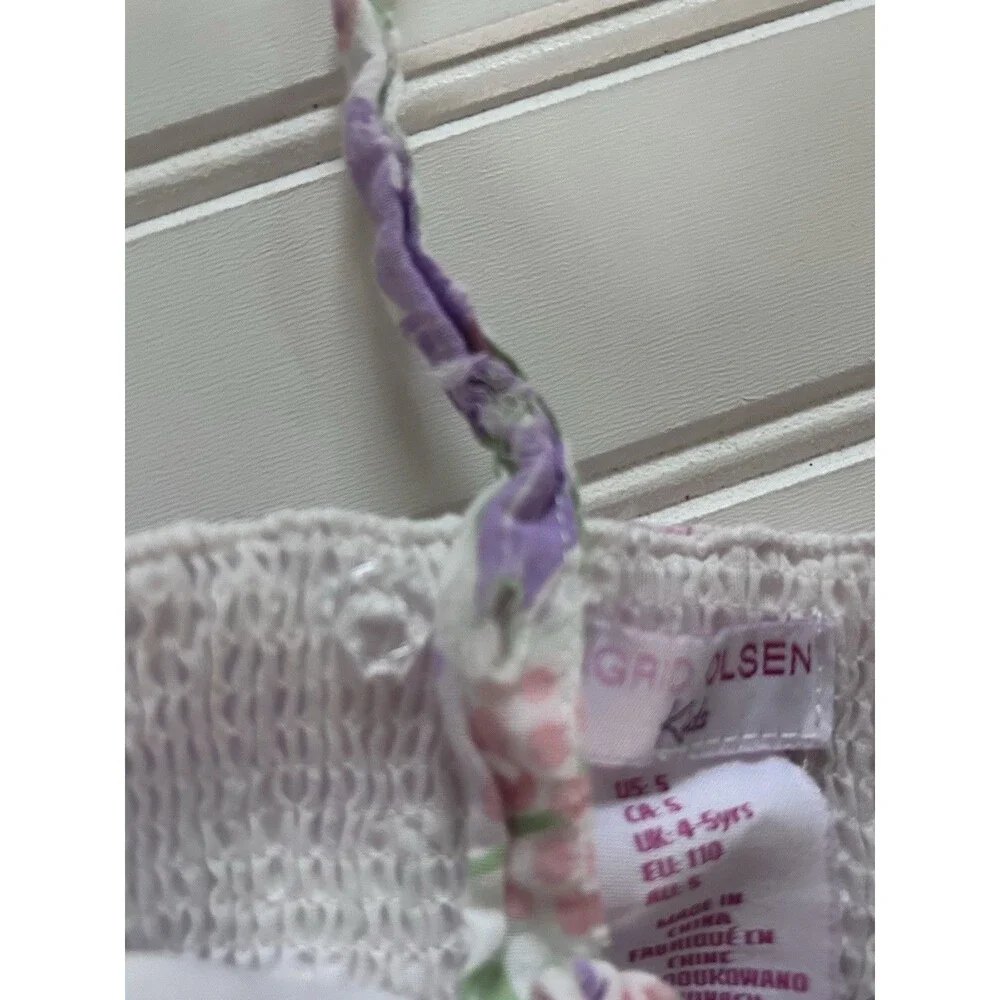 Sigrid Olsen Kids Floral Tiered Sundress Size 5 Purple Pink Dotted Swiss Cotton